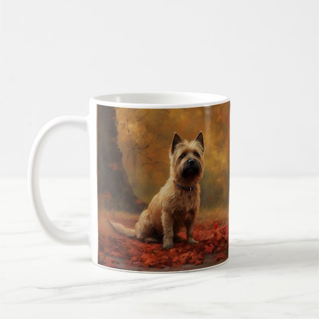 Cairn Terrier i höstlöv Fall Inspire Kaffemugg (Vänster)