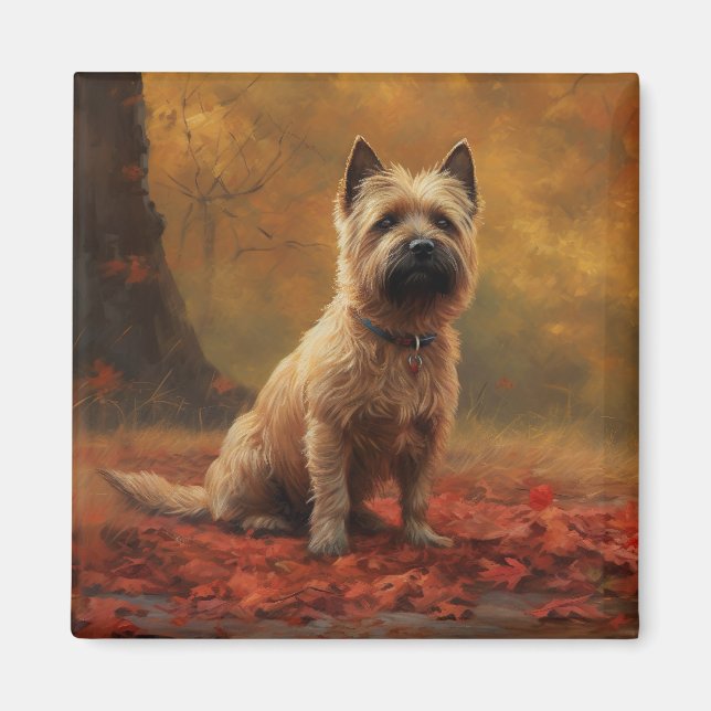 Cairn Terrier i höstlöv Fall Inspire  Magnet (Framsidan)