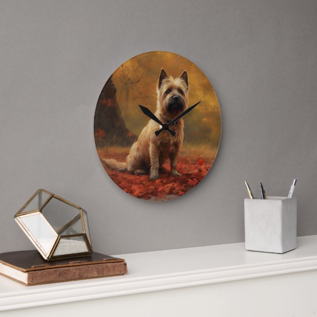 Cairn Terrier i höstlöv Fall Inspire Stor Klocka (Kontor)