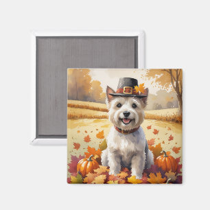 Cairn Terrier i höstlöv tackgivande konst Magnet