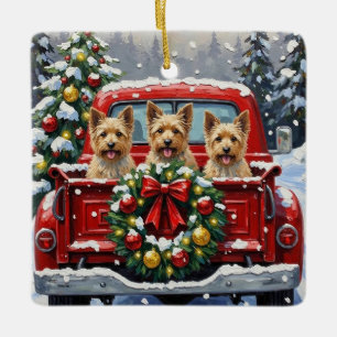Cairn Terrier Jul Röd Lastbil Holiday Julgransprydnad Keramik