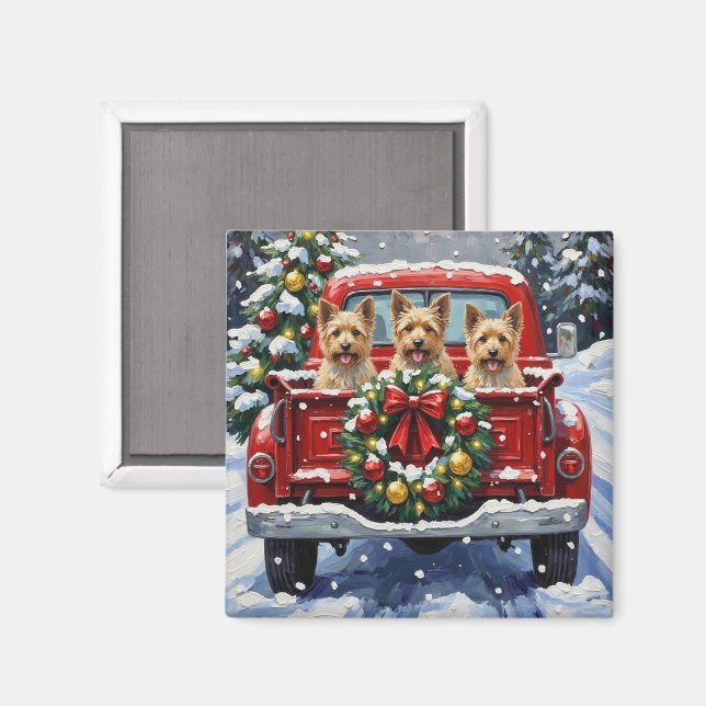 Cairn Terrier Jul Röd Lastbil Holiday Magnet (Front/Back)