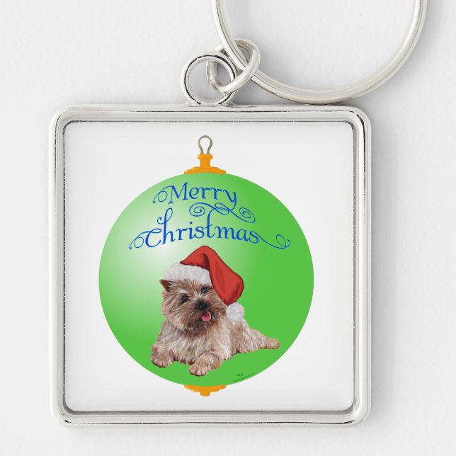 Cairn Terrier Julgranskryddningar Fyrkantig Silverfärgad Nyckelring (Framsidan)