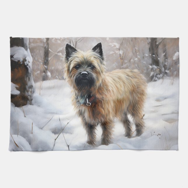 Cairn Terrier Låt det snöa jul Kökshandduk (Horisontell)