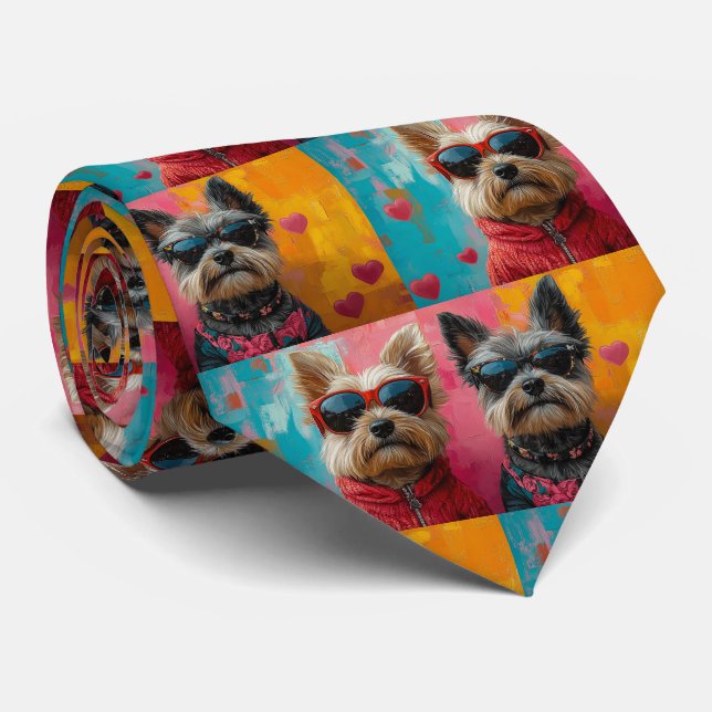 Cairn Terrier med hjärtrusor Alla hjärtans dag Slips (Rullad)