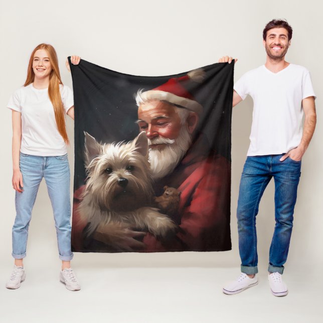 Cairn Terrier med Tomte Festiv Jul Fleecefilt (På plats)