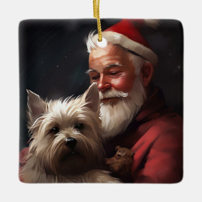 Cairn Terrier med Tomte Festiv Jul Julgransprydnad Keramik (Framsida)