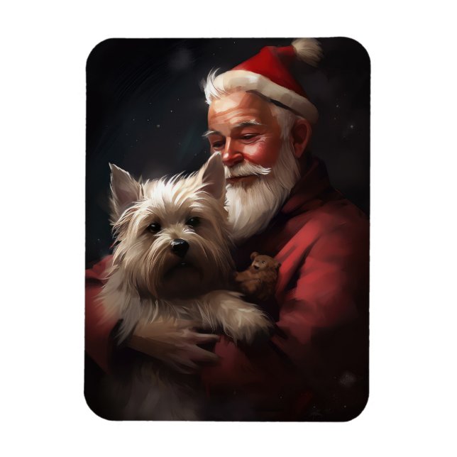 Cairn Terrier med Tomte Festlig Jul Magnet (Vertikal)