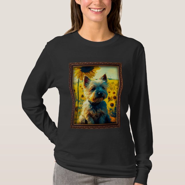 Cairn Terrier Painting Sunflower Flower Mom Women  T Shirt (Framsida)