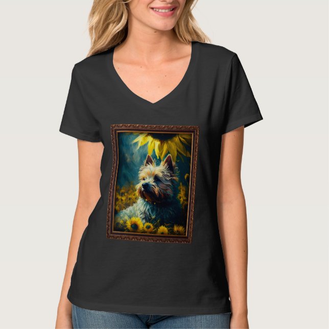 Cairn Terrier Painting Sunflower Flower Mom Women  T Shirt (Framsida)