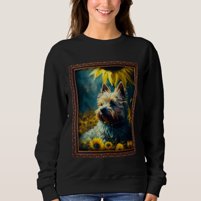 Cairn Terrier Painting Sunflower Flower Mom Women  T Shirt (Framsida)