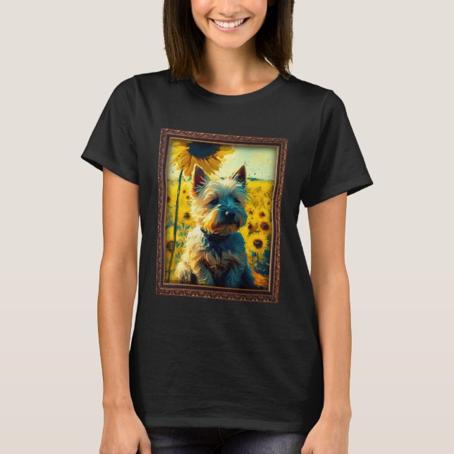 Cairn Terrier Painting Sunflower Flower Mom Women  T Shirt (Framsida)