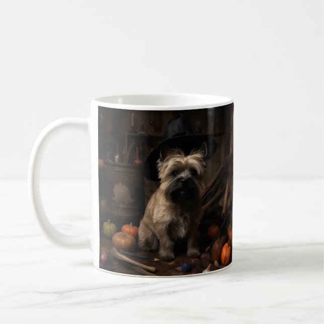 Cairn Terrier Pumpkins Halloween Scary Kaffemugg (Vänster)