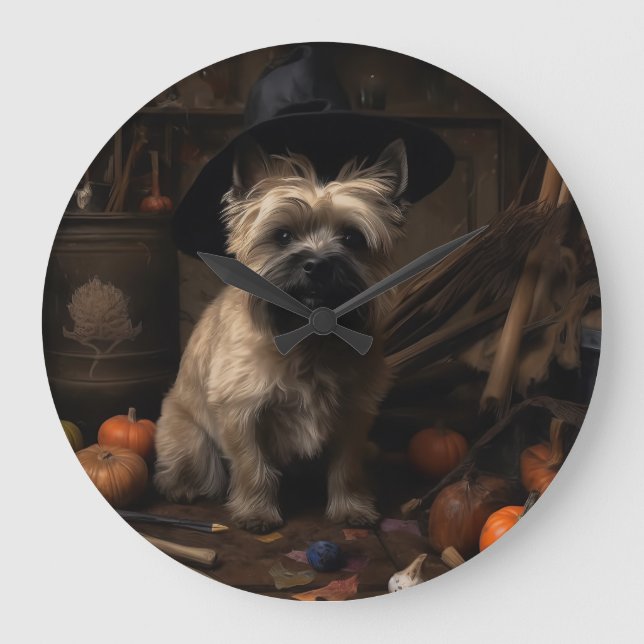 Cairn Terrier Pumpkins Halloween Scary Stor Klocka (Framsida)