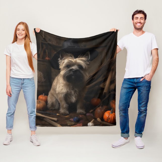 Cairn Terrier Pumpor Halloween Skräckinjagande Fleecefilt (På plats)