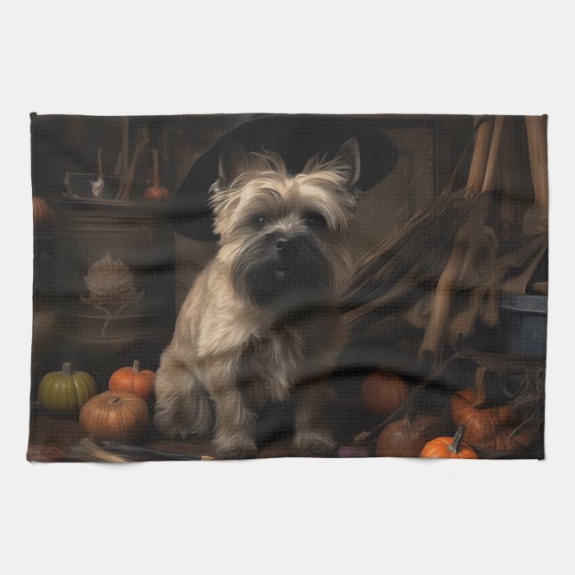 Cairn Terrier Pumpor Halloween Skräckinjagande Kökshandduk (Horisontell)