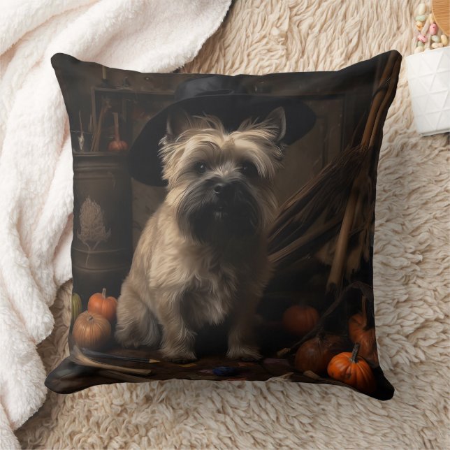 Cairn Terrier Pumpor Halloween Skräckinjagande Kudde (Filt)