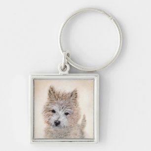 Cairn Terrier Puppy Painting - Original Hund Art Fyrkantig Silverfärgad Nyckelring