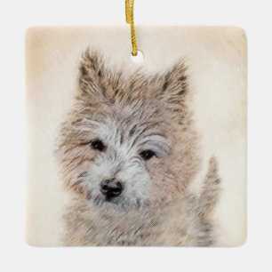 Cairn Terrier Puppy Painting - Original Hund Art Julgransprydnad Keramik