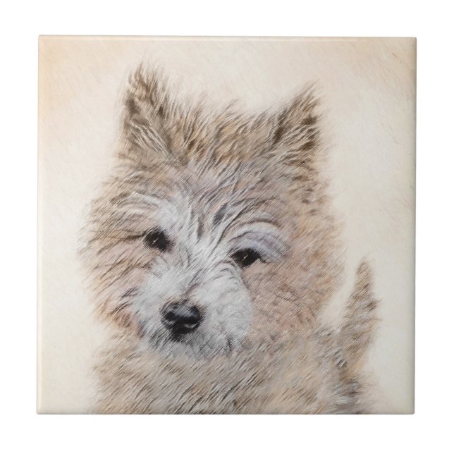 Cairn Terrier Puppy Painting - Original Hund Art Kakelplatta (Framsidan)