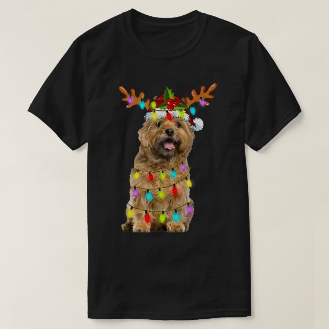 Cairn Terrier Reindeer Christmas Lights Funny Dog  T Shirt (Design framsida)
