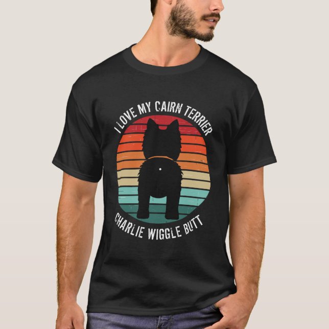 Cairn Terrier Retro Sunset Hund Butt-Shirt T Shirt (Framsida)