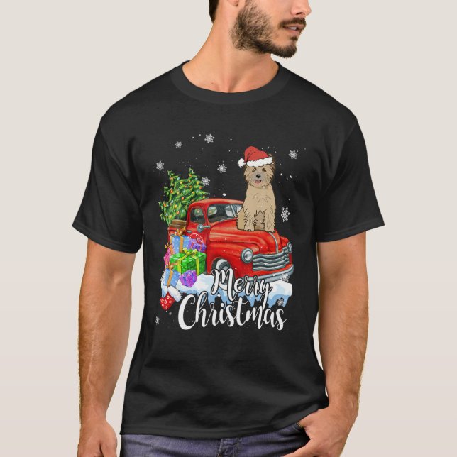 Cairn Terrier Riding Red Lastbil God jul Xma T Shirt (Framsida)