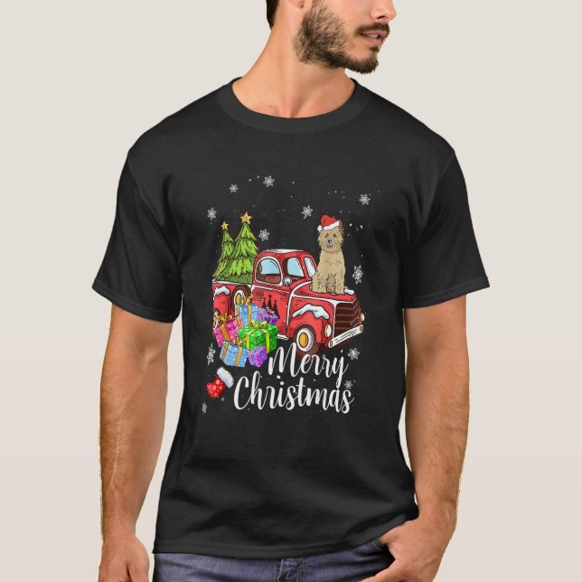 Cairn Terrier Riding Red Lastbil Julafton Merry Ch T Shirt (Framsida)