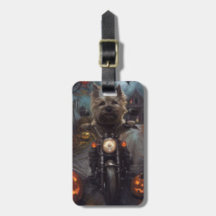 Cairn Terrier Ridning Motorcykel Halloween Skräcki Bagagebricka