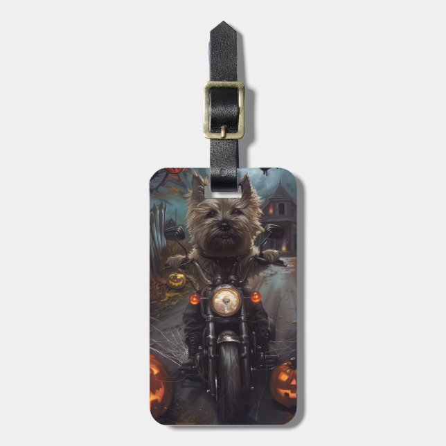 Cairn Terrier Ridning Motorcykel Halloween Skräcki Bagagebricka (Vertikal Framsida)