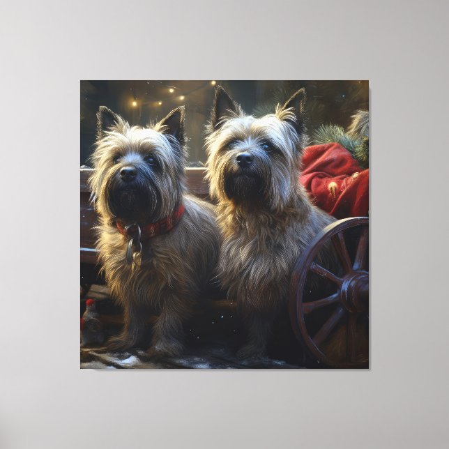 Cairn Terrier Snöig släde juldekoration  Canvastryck (Framsida)