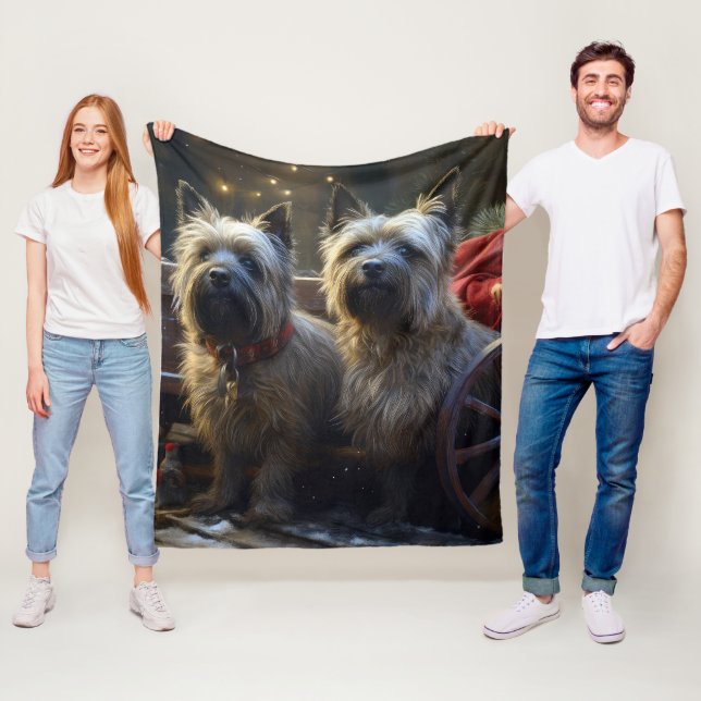 Cairn Terrier Snöig släde juldekoration  Fleecefilt (På plats)