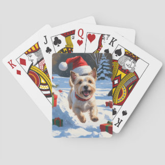 Cairn Terrier springer i snö med julhatt Casinokort