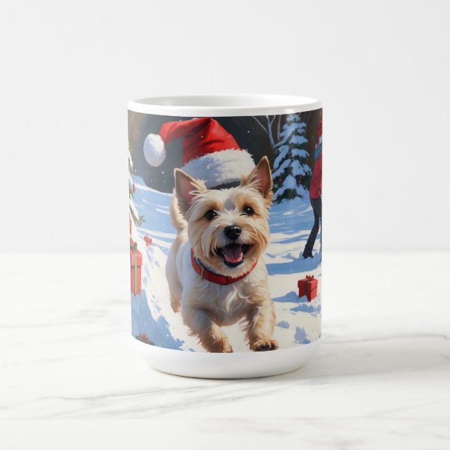 Cairn Terrier springer i snö med julhatt Kaffemugg (Center)