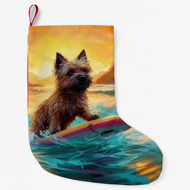 Cairn Terrier Strand Surfing Målning Liten Julstrumpa (Framsidan)
