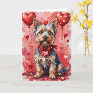 Cairn Terrier Valentine Hund sittande med hjärtan Kort