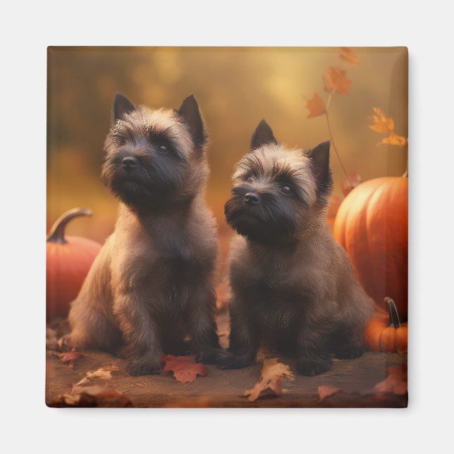 Cairn Terrier Valp Höstglädje Pumpa Magnet (Framsidan)