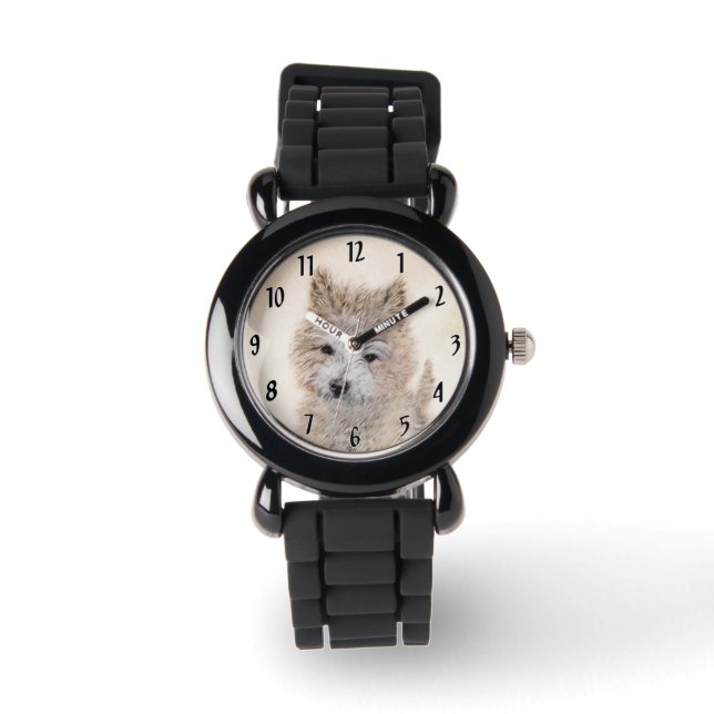 Cairn Terrier Valpmålning - Original Hundkonst Armbandsur (Framsida)
