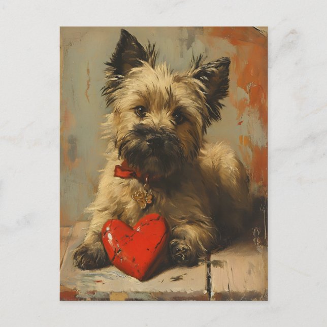 Cairn Terrier Vintage Valentines dag Vykort (Framsida)