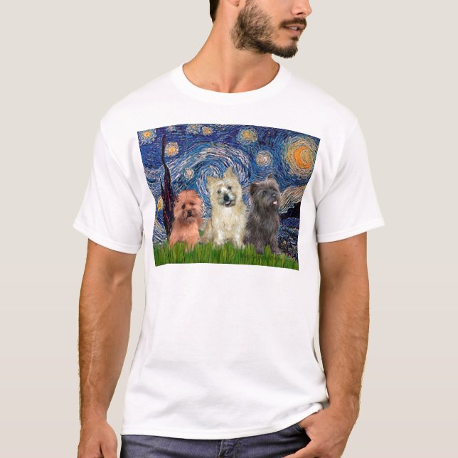 Cairn Terriers (tre) - Stjärnklar natt Tee (Framsida)