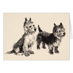 Cairn Terriers Vintage Pen & Bläck Hälsningskort