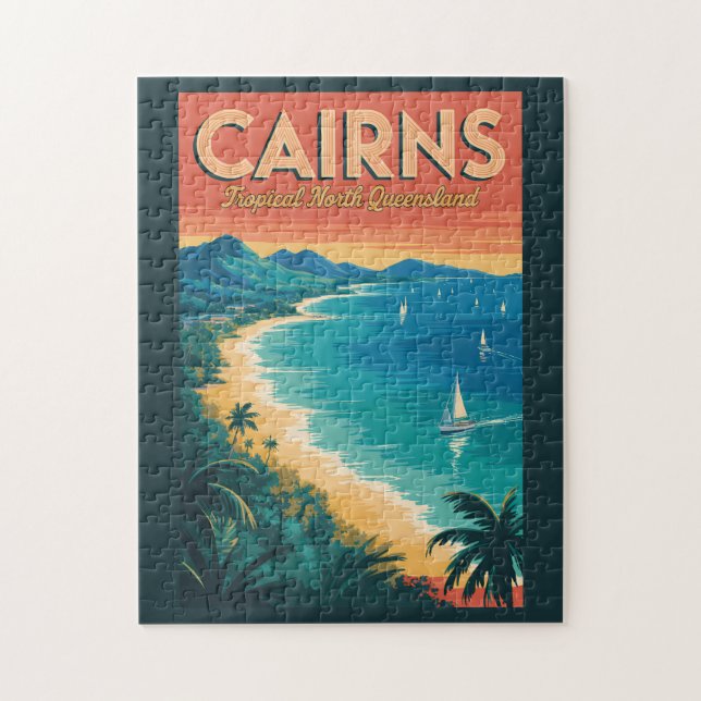 Cairns Australien Illustration Resa Konst Vintage Pussel (Vertikal)