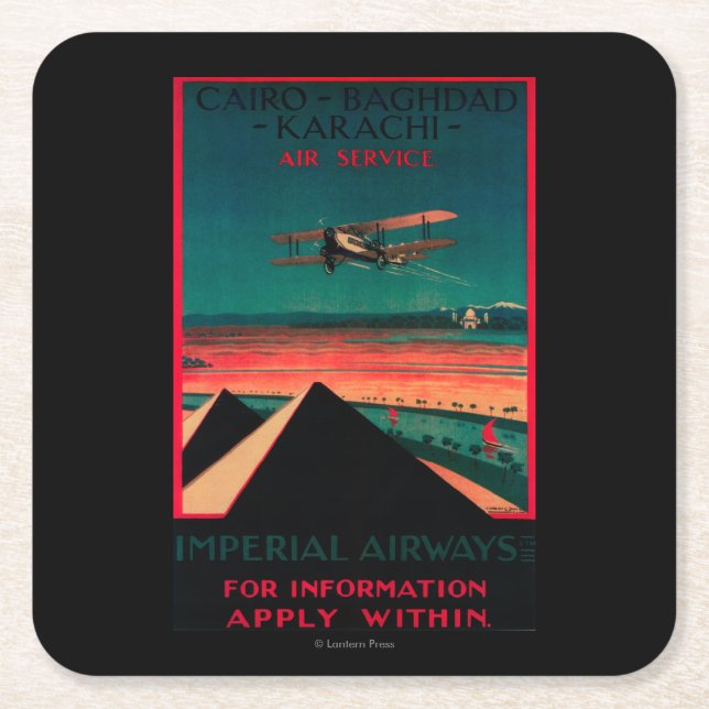 Cairo - Bagdad - Karachi luftvintage affisch Underlägg Papper Kvadrat (Framsidan)