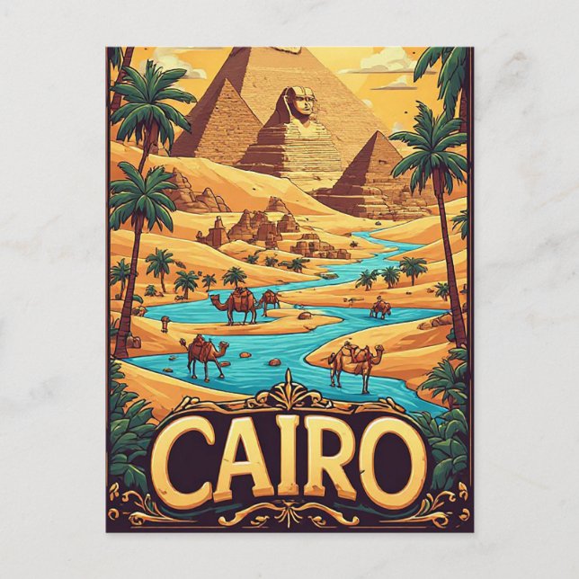 Cairo Egypt Forntida Pyramidäventyr Vykort (Framsida)