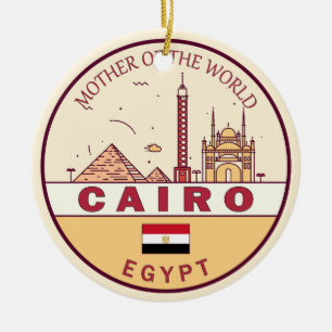 Cairo Egypten City Skyline Emblem Julgransprydnad Keramik