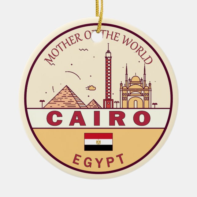Cairo Egypten City Skyline Emblem Julgransprydnad Keramik (Framsidan)