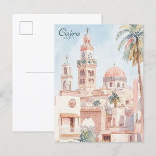 Cairo Egypten Gouache Paint Illustration Travel Vykort