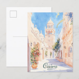 Cairo Egypten Gouache Paint Illustration Travel Vykort