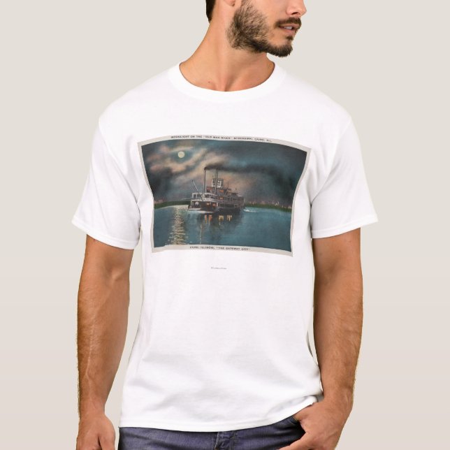Cairo IL - natten beskådar av steameren på Tee Shirt (Framsida)