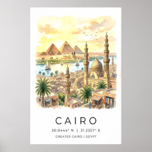 Cairo Landskapsutskrift Ikoniska Landmärken och Fl Poster